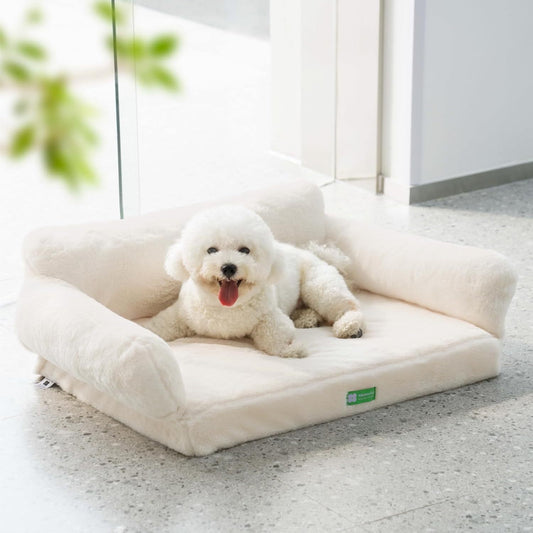 MEWOOFUN Orthopedic Dog Bed – 34.6” Egg Foam Sofa for Small & Medium Dogs, Beige with Removable Washable Cover & Non-Slip Bottom