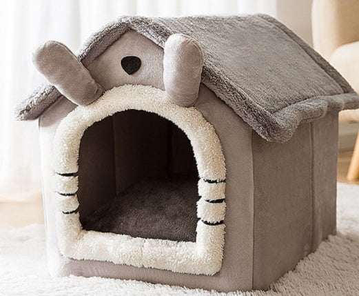 Foldable Dog & Cat House Bed – Warm Enclosed Pet Cave with Removable Cushion for Winter, Soft Sofa Kennel for Small Pets