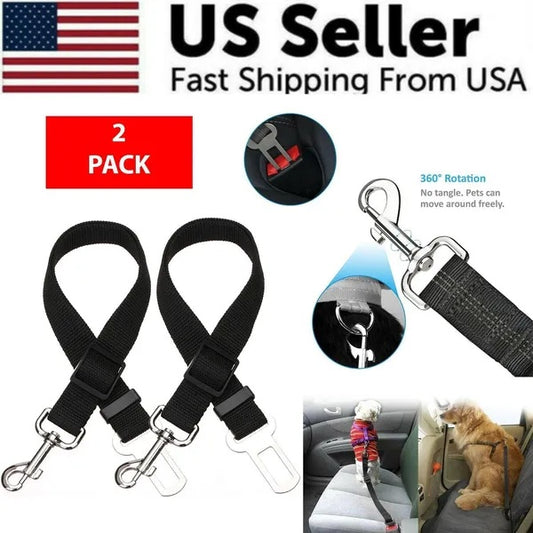 2-Pack Pet Car Seat Belts – Adjustable Safety Harness Leads for Dogs & Cats, Universal Vehicle Clip for Travel Protection