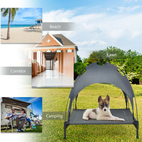 Elevated Dog Bed with UV-Resistant Canopy – 35.5” x 32” Outdoor Pet Lounger for Sun Protection & Cooling Comfort