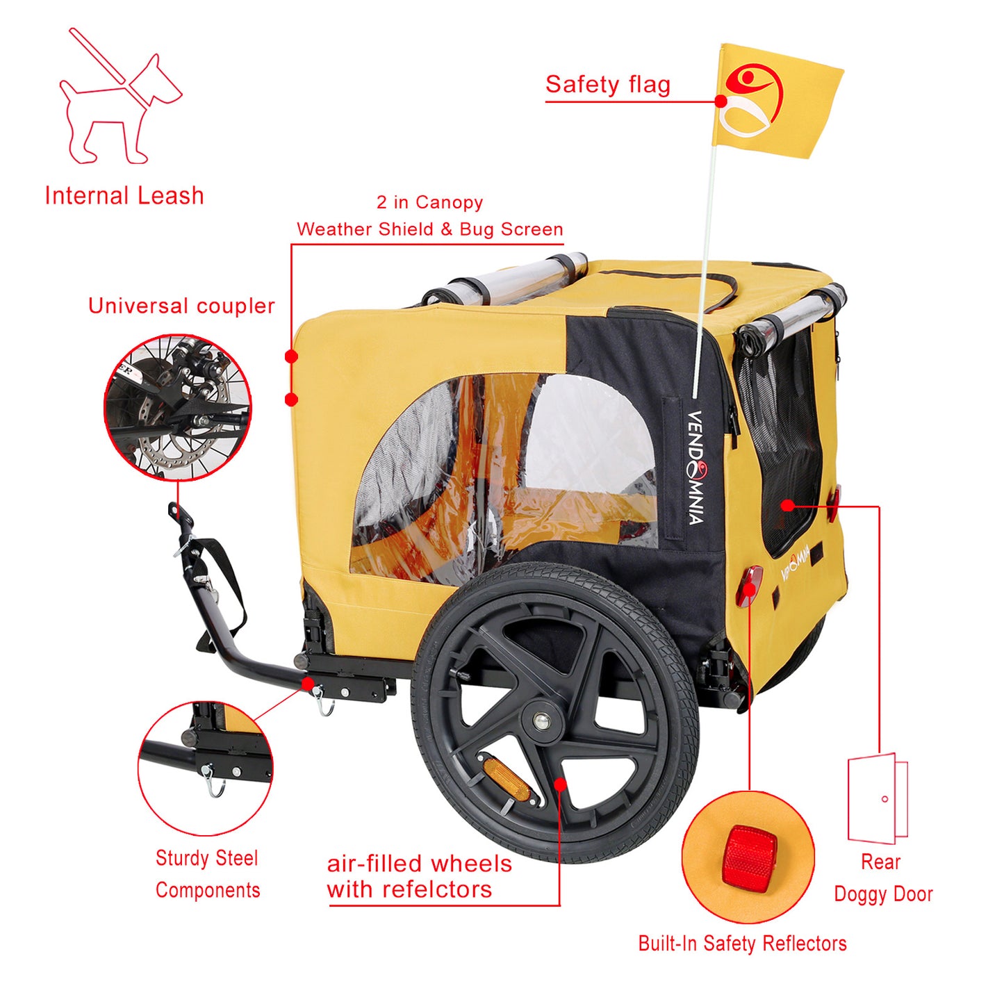Heavy-Duty Foldable Pet Stroller with Bicycle Tow – Yellow Outdoor Dog Carrier for Travel, Jogging & Biking Adventures