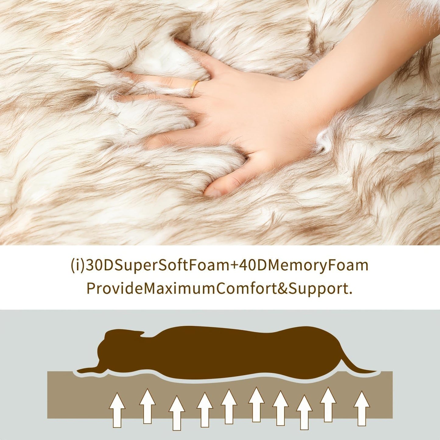 Luxury Faux Fur Orthopedic Dog Bed – 5” Thick Memory Foam with Removable Soft Cover & Waterproof Liner for Large Dogs