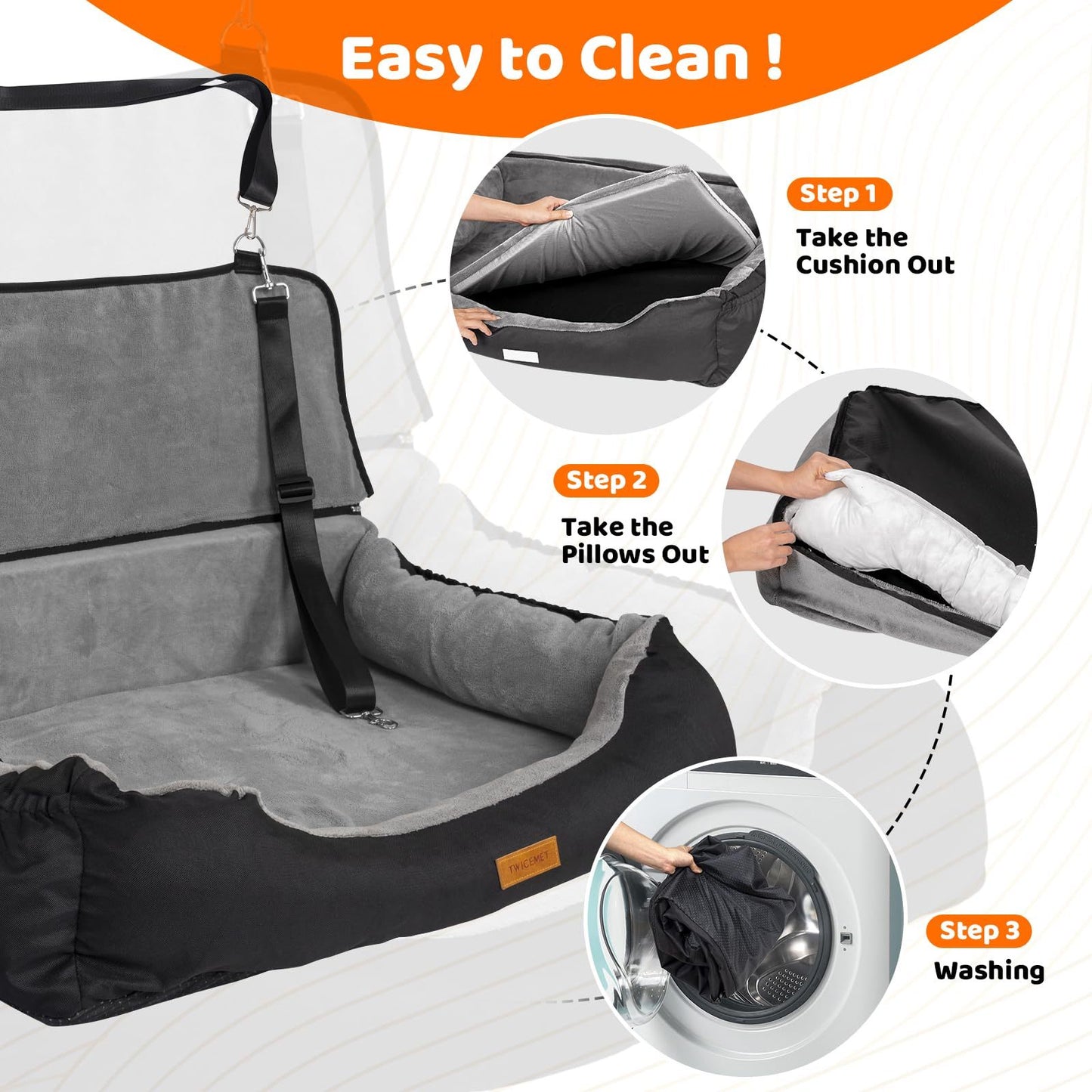 Coral Fleece Dog Booster Seat – Pet Travel Bed with Storage Pocket & Clip-On Leash for Large Dogs (Up to 70 lbs) or 2 Small/Medium Pets