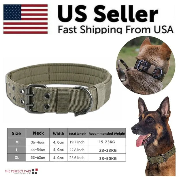 Heavy-Duty Tactical Dog Collar – Wide Nylon Military-Grade K9 Collar with Metal Buckle for Large Dogs