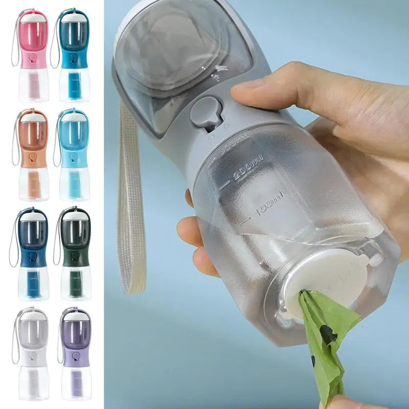 3-in-1 Portable Dog Water Bottle – Pet Travel Cup with Food Container & Waste Bag Dispenser for Small Dogs & Outdoor Walks
