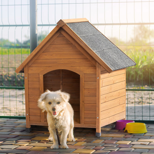 Weatherproof Dog House with Black Asphalt Roof – Outdoor Pet Shelter for Small to Medium Dogs, Durable Wooden Design