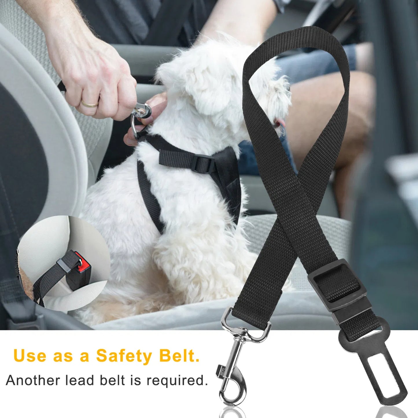 2-Pack Adjustable Pet Seat Belt Leash – Safety Harness Leads for Dogs & Cats, Universal Car Clip for Travel Protection