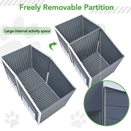 GO 47.2” Large Wooden Dog House – Cabin-Style Outdoor & Indoor Pet Crate with Porch, 2 Doors, Weatherproof Design (Gray & Green)
