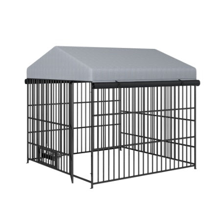 Large Outdoor Dog Kennel with Roof – 6.6 x 6.6 x 6.4 ft Metal Pet Run Enclosure & Fence with Weather-Resistant Cover for Dogs & Small Animals
