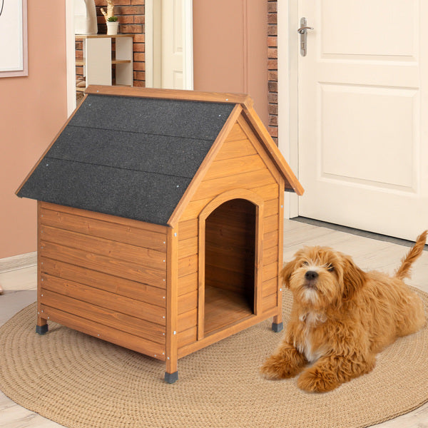 Weatherproof Dog House with Black Asphalt Roof – Outdoor Pet Shelter for Small to Medium Dogs, Durable Wooden Design