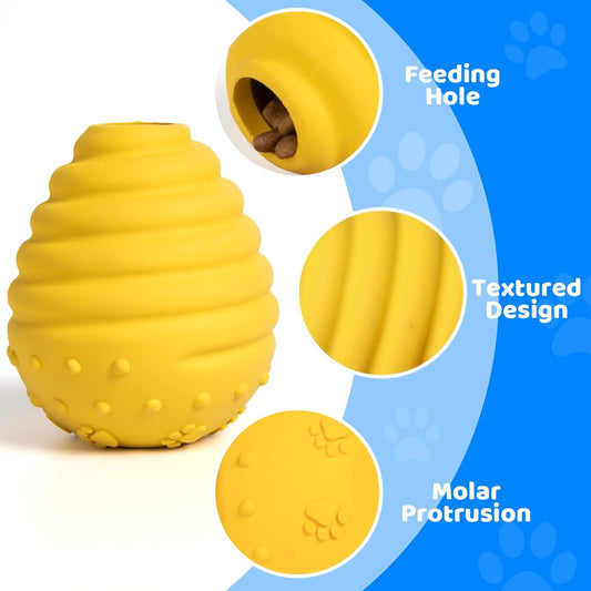 Interactive Egg-Shaped Dog Treat Toy – Yellow Rubber Chew Toy for Teething Puppies & Dogs, Dispenses Food & Cleans Teeth
