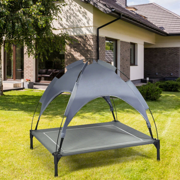 Elevated Dog Bed with UV-Resistant Canopy – 35.5” x 32” Outdoor Pet Lounger for Sun Protection & Cooling Comfort