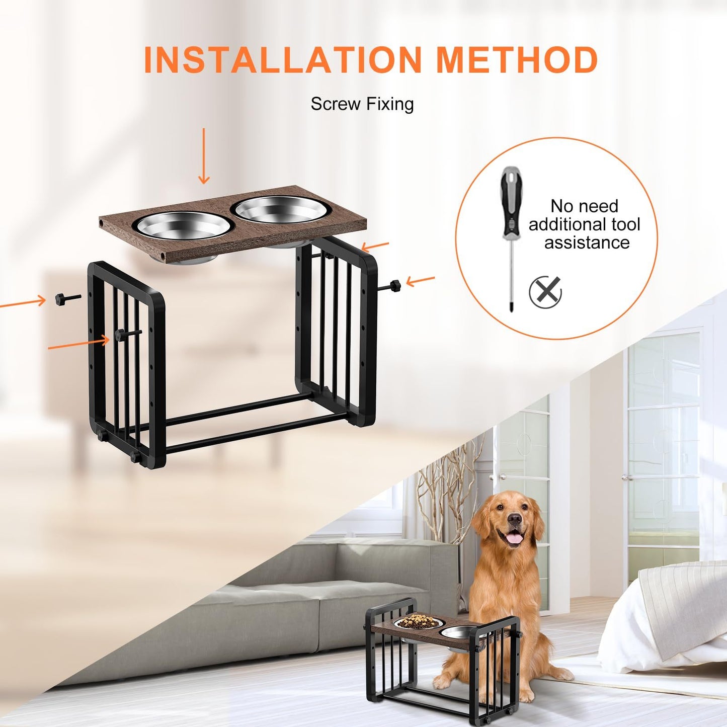 Adjustable Elevated Dog Bowls with H-Shaped Iron Stand – Raised Double Bowl Feeder for Large Dogs, Reduces Neck Strain & Aids Digestion