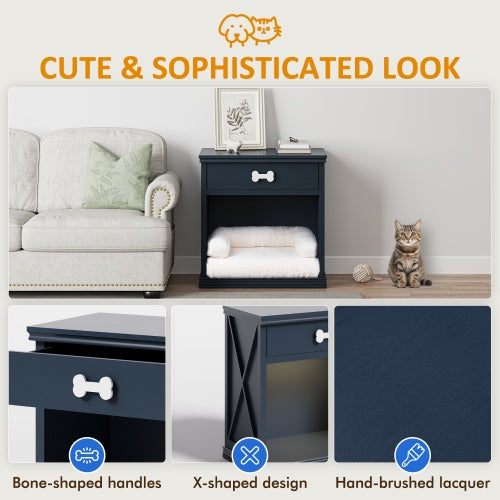 Vintage Pet Bed Locker with LED Lights – Small Storage Cabinet with Built-In Dog or Cat Bed, Stylish Multi-Use Pet Furniture