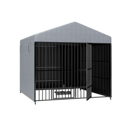 Large Outdoor Dog Kennel with Roof – 6.6 x 6.6 x 6.4 ft Metal Pet Run Enclosure & Fence with Weather-Resistant Cover for Dogs & Small Animals