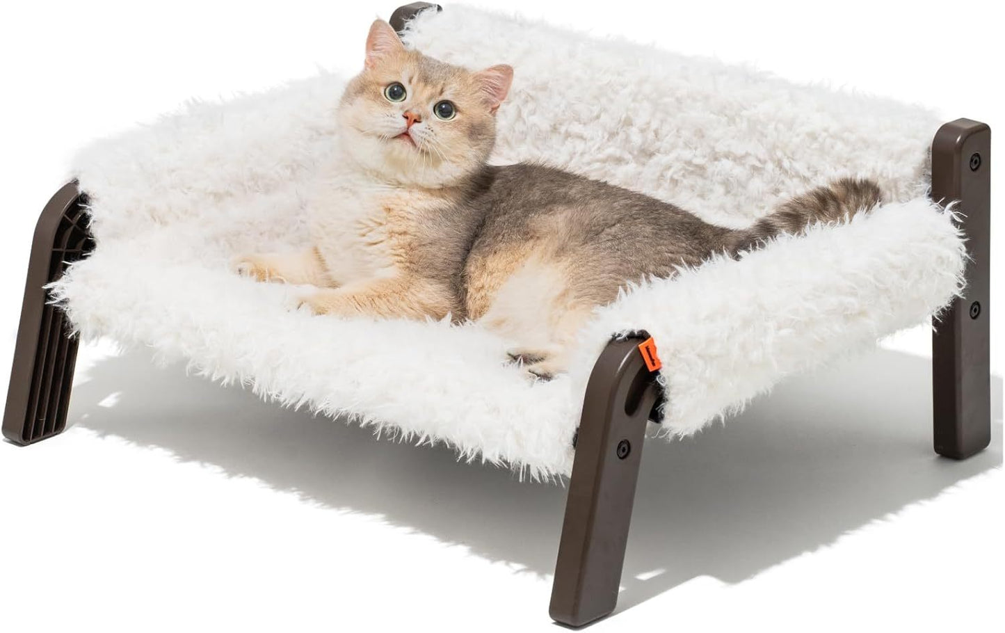 MEWOOFUN Raised Cat Bed for Indoor Cats – Elevated Plush Pet Sofa with Non-Slip Bottom, Washable Bed for Kittens, Puppies & Small Dogs (Supports 44 lbs, Beige/Brown)