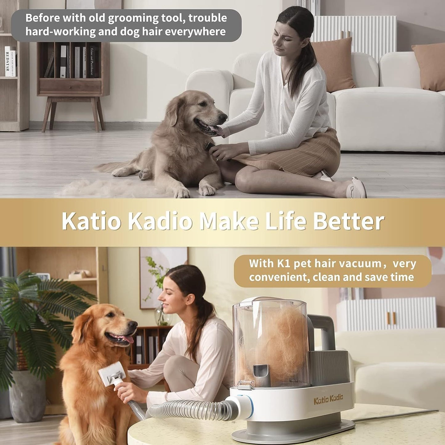 5-in-1 Pet Grooming Kit with Vacuum Suction – Low-Noise Dog Hair Remover & Shedding Tool for Small & Medium Pets, Ideal for At-Home Use