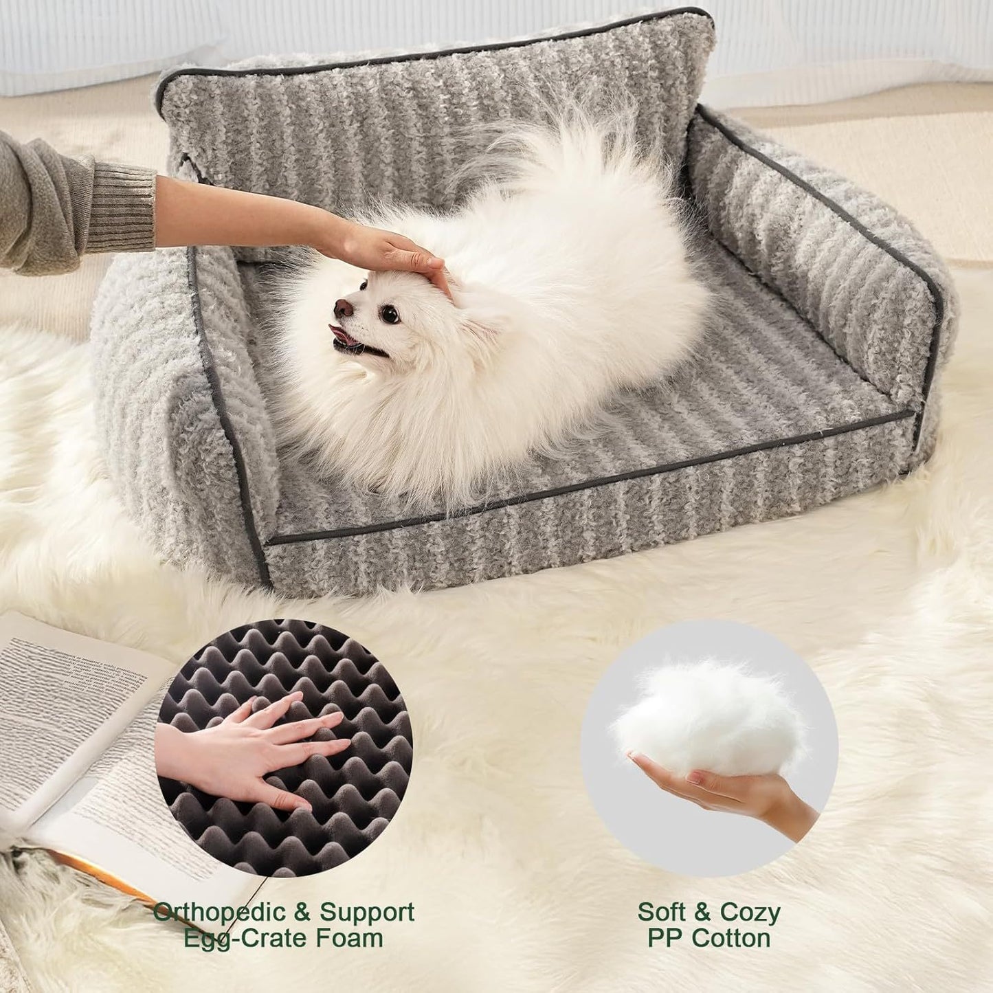 MEWOOFUN Orthopedic Pet Sofa – Supportive Bed for Small & Medium Dogs and Cats, Anti-Slip Couch with Removable Cover (Grey, Large)