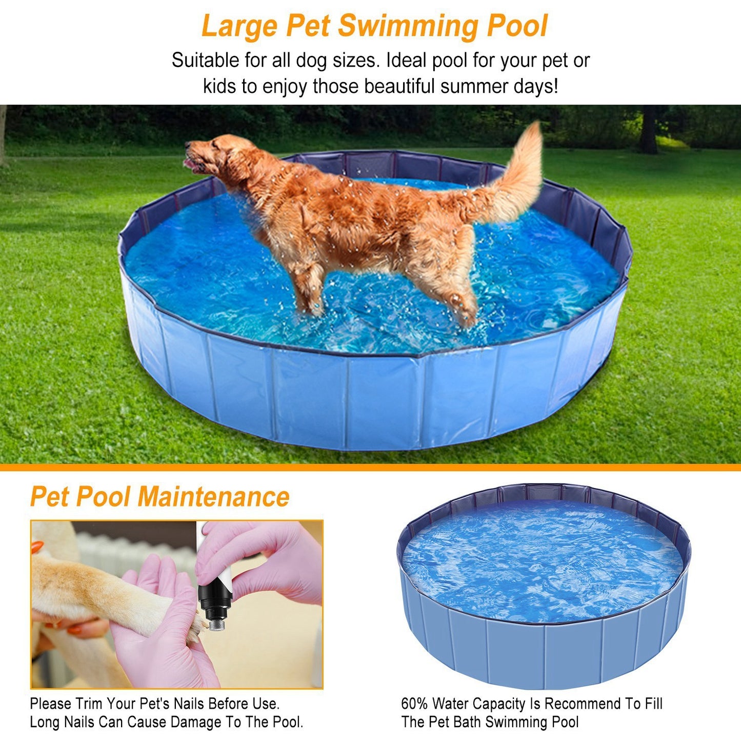 Foldable Pet Swimming Pool – 63” x 63” x 11.8” PVC Dog Bathing Tub & Splash Playmat for Summer Outdoor Fun (1Pc)