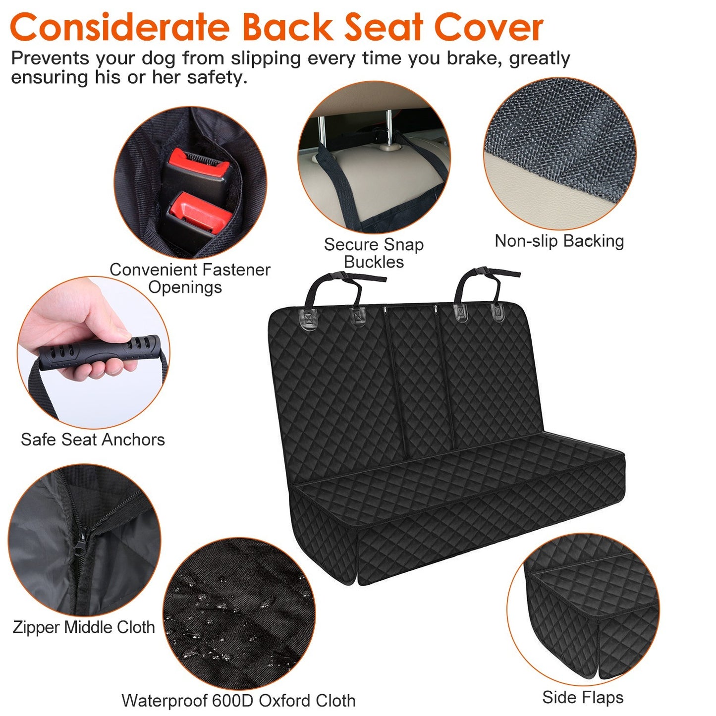 Waterproof Dog Car Seat Cover – Scratchproof Rear Bench Protector with Seat Belt for Cars, Trucks & SUVs
