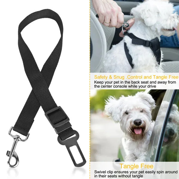 2-Pack Adjustable Pet Seat Belt Leash – Safety Harness Leads for Dogs & Cats, Universal Car Clip for Travel Protection