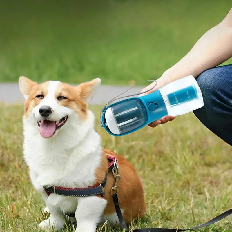 3-in-1 Portable Dog Water Bottle – Pet Travel Cup with Food Container & Waste Bag Dispenser for Small Dogs & Outdoor Walks
