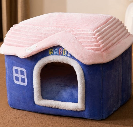 Foldable Dog & Cat House Bed – Warm Enclosed Pet Cave with Removable Cushion for Winter, Soft Sofa Kennel for Small Pets