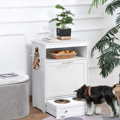 Pet Feeder Station with Storage Lockers – All-in-One Food & Water Dispenser with Organizer for Dogs & Cats