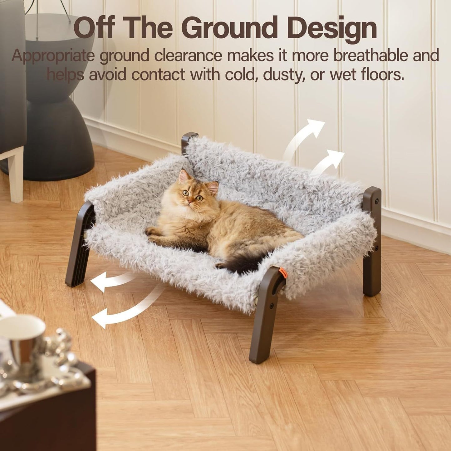 MEWOOFUN Elevated Pet Bed – Raised Plush Couch for Cats & Small Dogs, Washable Cover & Non-Slip Base, Supports 44 lbs (Indoor/Outdoor, Grey)