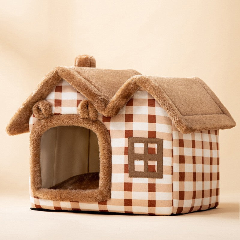 Foldable Dog & Cat House Bed – Warm Enclosed Pet Cave with Removable Cushion for Winter, Soft Sofa Kennel for Small Pets