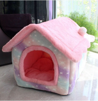 Foldable Dog & Cat House Bed – Warm Enclosed Pet Cave with Removable Cushion for Winter, Soft Sofa Kennel for Small Pets