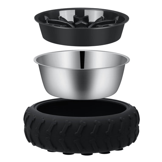Tire-Shaped Slow Feeder Dog Bowl – Multifunctional Food & Water Dish for Pets, Anti-Slip Design for Fast Eaters