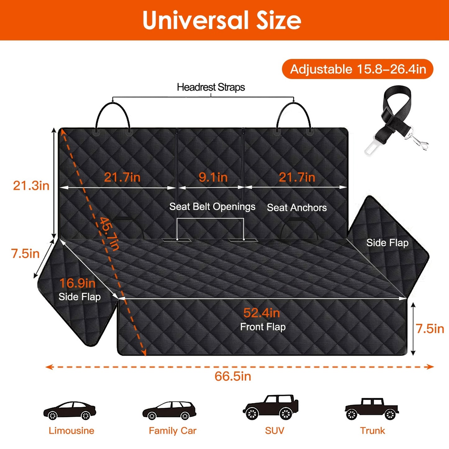 Waterproof Dog Car Seat Cover – Scratchproof Rear Bench Protector with Seat Belt for Cars, Trucks & SUVs