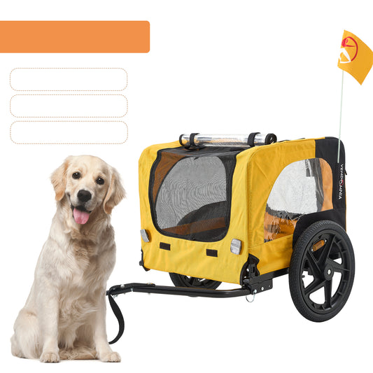 Heavy-Duty Foldable Pet Stroller with Bicycle Tow – Yellow Outdoor Dog Carrier for Travel, Jogging & Biking Adventures