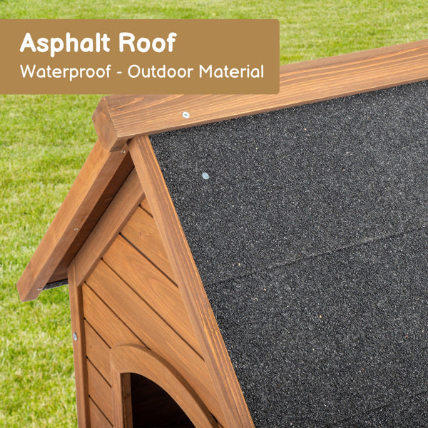 Weatherproof Dog House with Black Asphalt Roof – Outdoor Pet Shelter for Small to Medium Dogs, Durable Wooden Design
