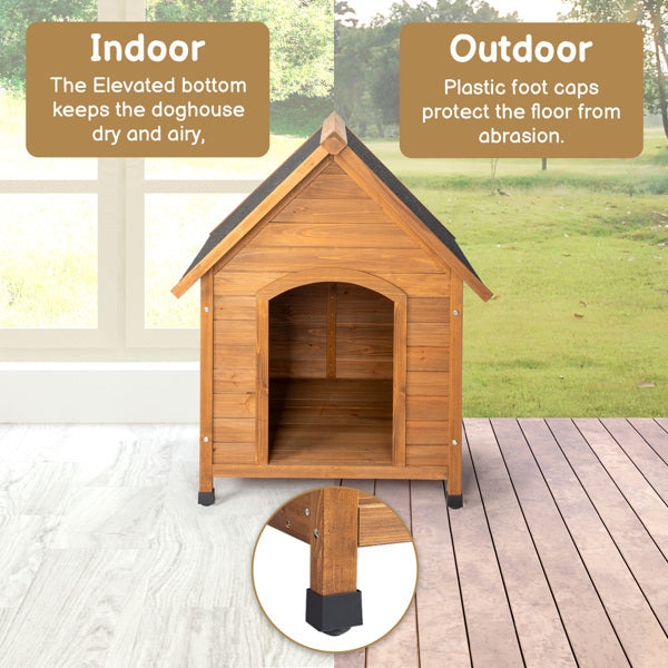 Weatherproof Dog House with Black Asphalt Roof – Outdoor Pet Shelter for Small to Medium Dogs, Durable Wooden Design