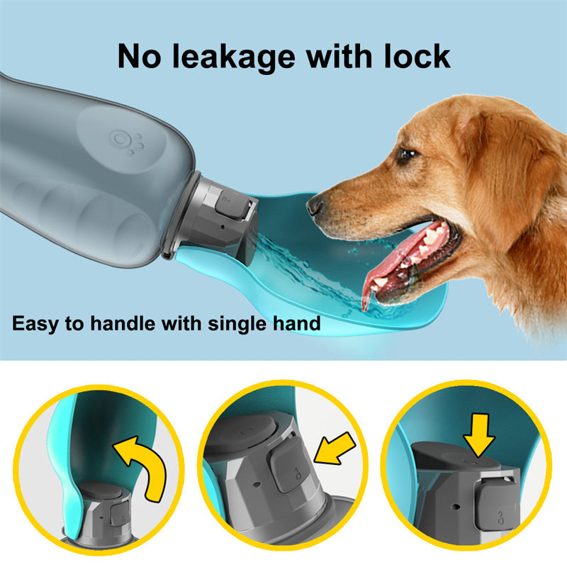 800ml Portable Dog Water Bottle – Leakproof Pet Travel Dispenser with Foldable Drinking Bowl for Outdoor Walks & Large Breeds