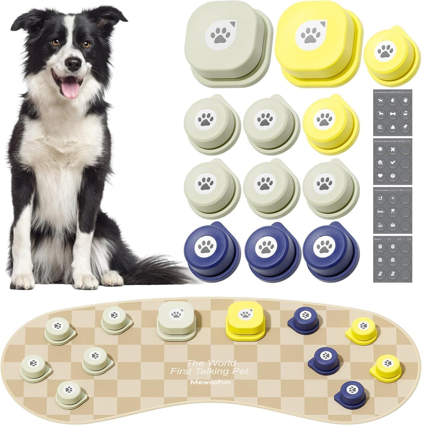 MEWOOFUN Dog Talking Buttons – 12-Pack Rechargeable Pet Sound Buttons with Voice Recording Mat, Communication Starter Kit for Dogs & Cats