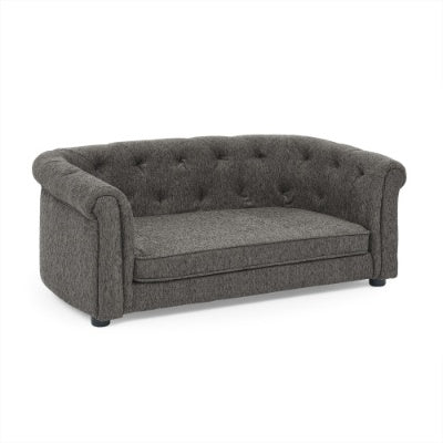 Modern Pet Sofa with Arc Backrest – Rectangular Dog & Cat Couch with Armrests, Breathable Linen & Soft Cushion for Comfort