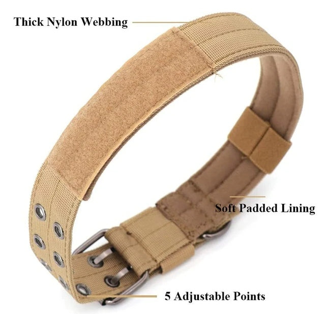Heavy-Duty Tactical Dog Collar – Wide Nylon Military-Grade K9 Collar with Metal Buckle for Large Dogs