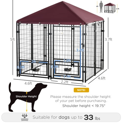 Outdoor Dog Kennel with Rotating Bowl Rack – Walk-In Welded Wire Pet Playpen with UV-Resistant Waterproof Awning