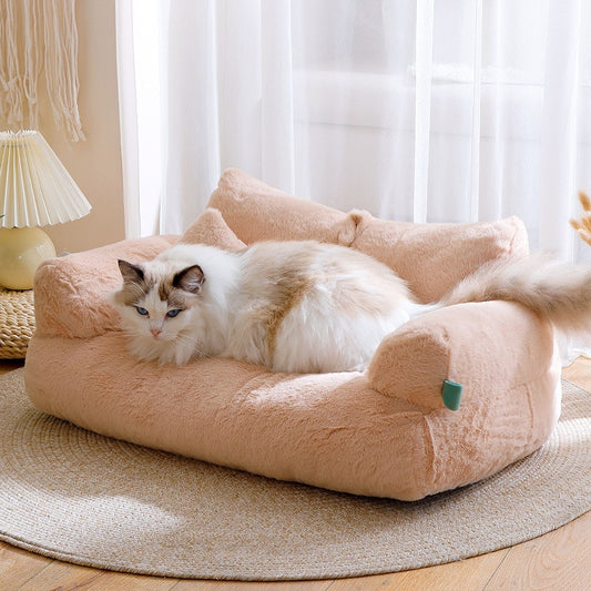 Flannel Cat And Dog Sofa Bed – Warm, Soft Lounger for Large Cats or Small Dogs, Universal Fit for Couches & Chairs