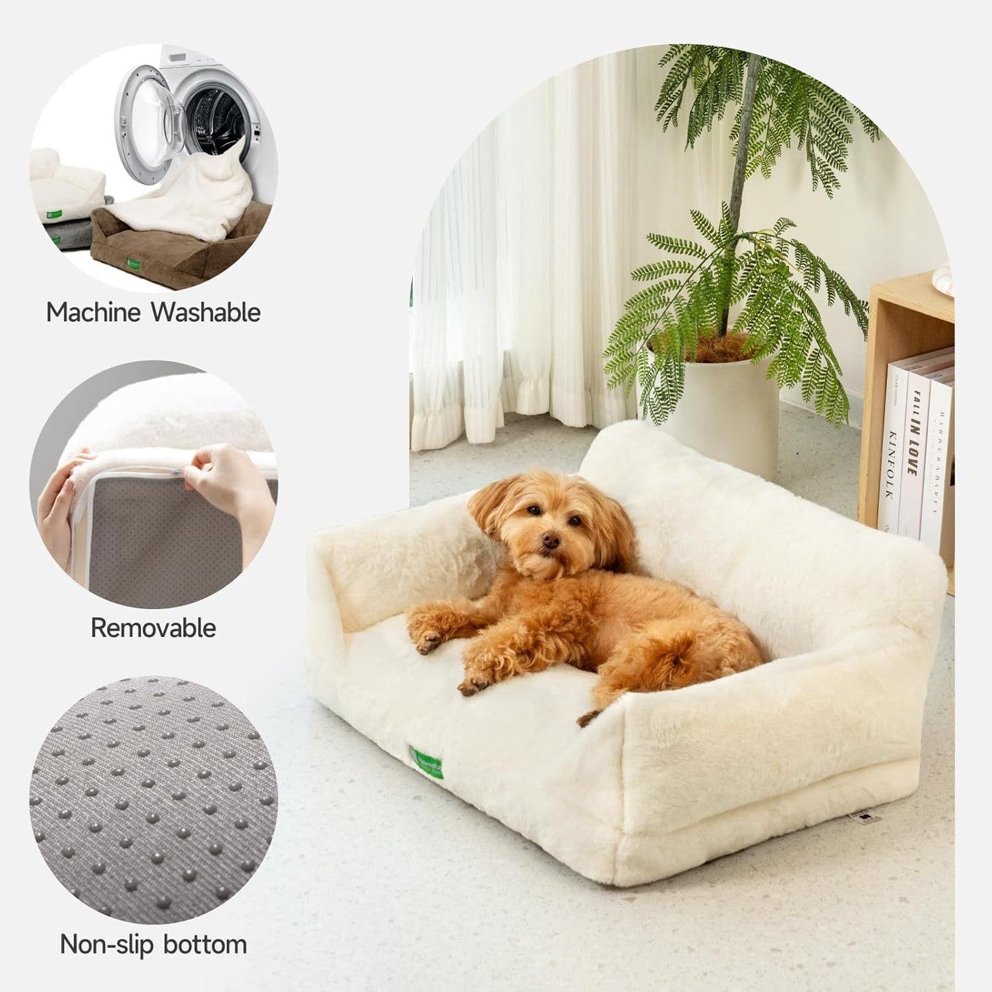 MEWOOFUN Cat Sofa Bed – Washable Pet Bed with Removable Cover & Non-Slip Bottom for Indoor Cats & Small Dogs (White, Medium)