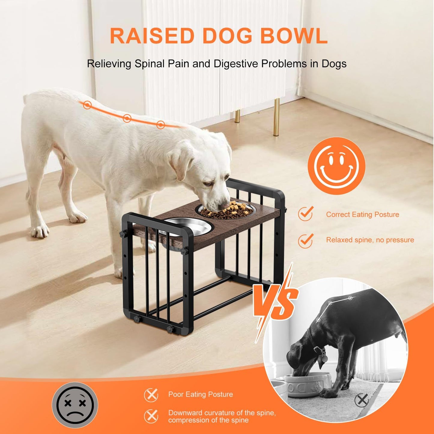 Adjustable Elevated Dog Bowls with H-Shaped Iron Stand – Raised Double Bowl Feeder for Large Dogs, Reduces Neck Strain & Aids Digestion