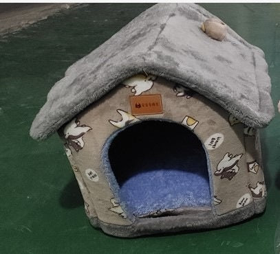 Foldable Dog & Cat House Bed – Warm Enclosed Pet Cave with Removable Cushion for Winter, Soft Sofa Kennel for Small Pets