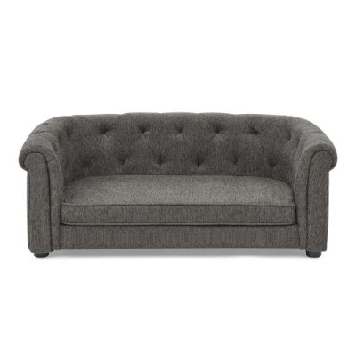 Modern Pet Sofa with Arc Backrest – Rectangular Dog & Cat Couch with Armrests, Breathable Linen & Soft Cushion for Comfort