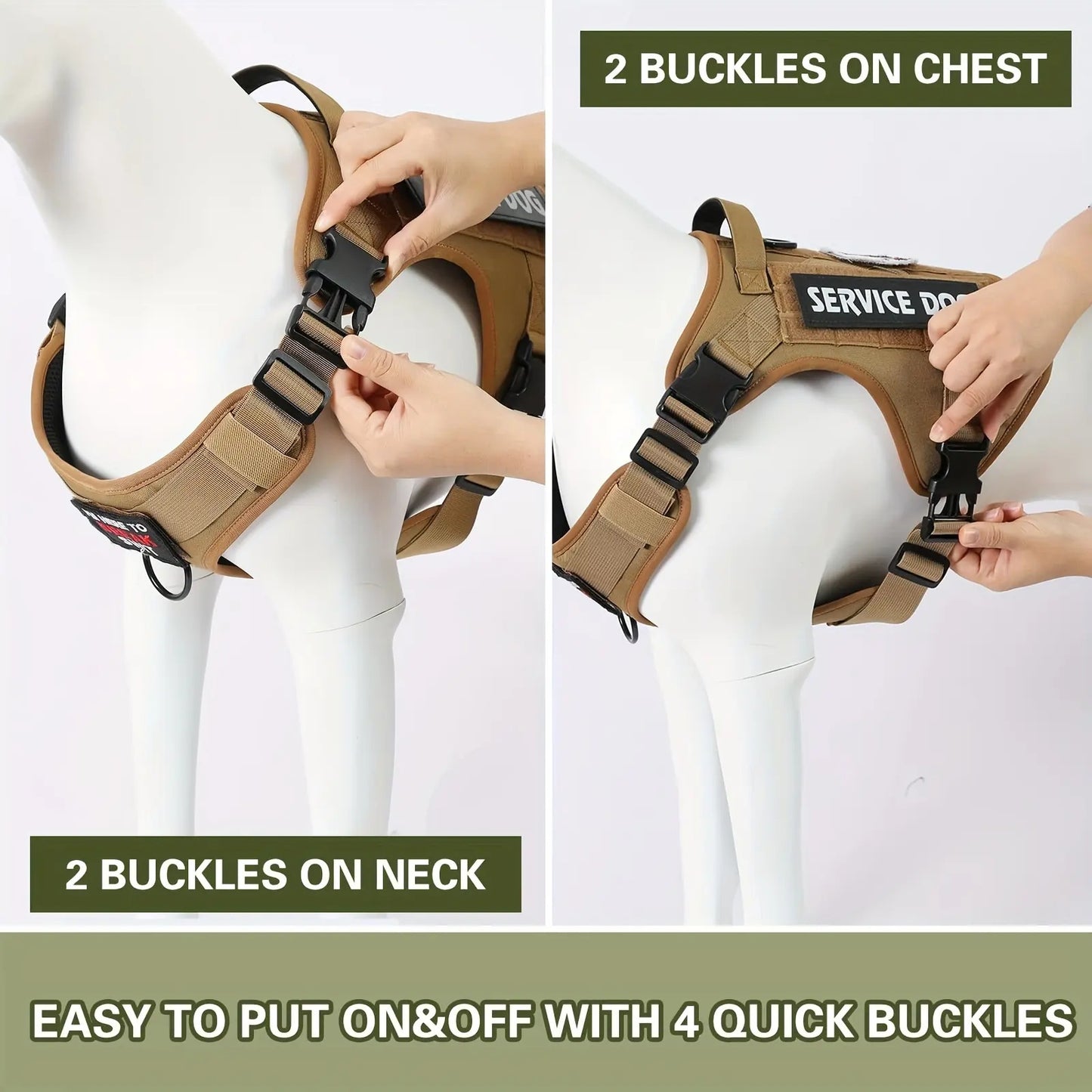 Adjustable Tactical Dog Harness – Reflective, Heavy-Duty Vest with Metal Buckle for Hiking, Service & Training (All Sizes)
