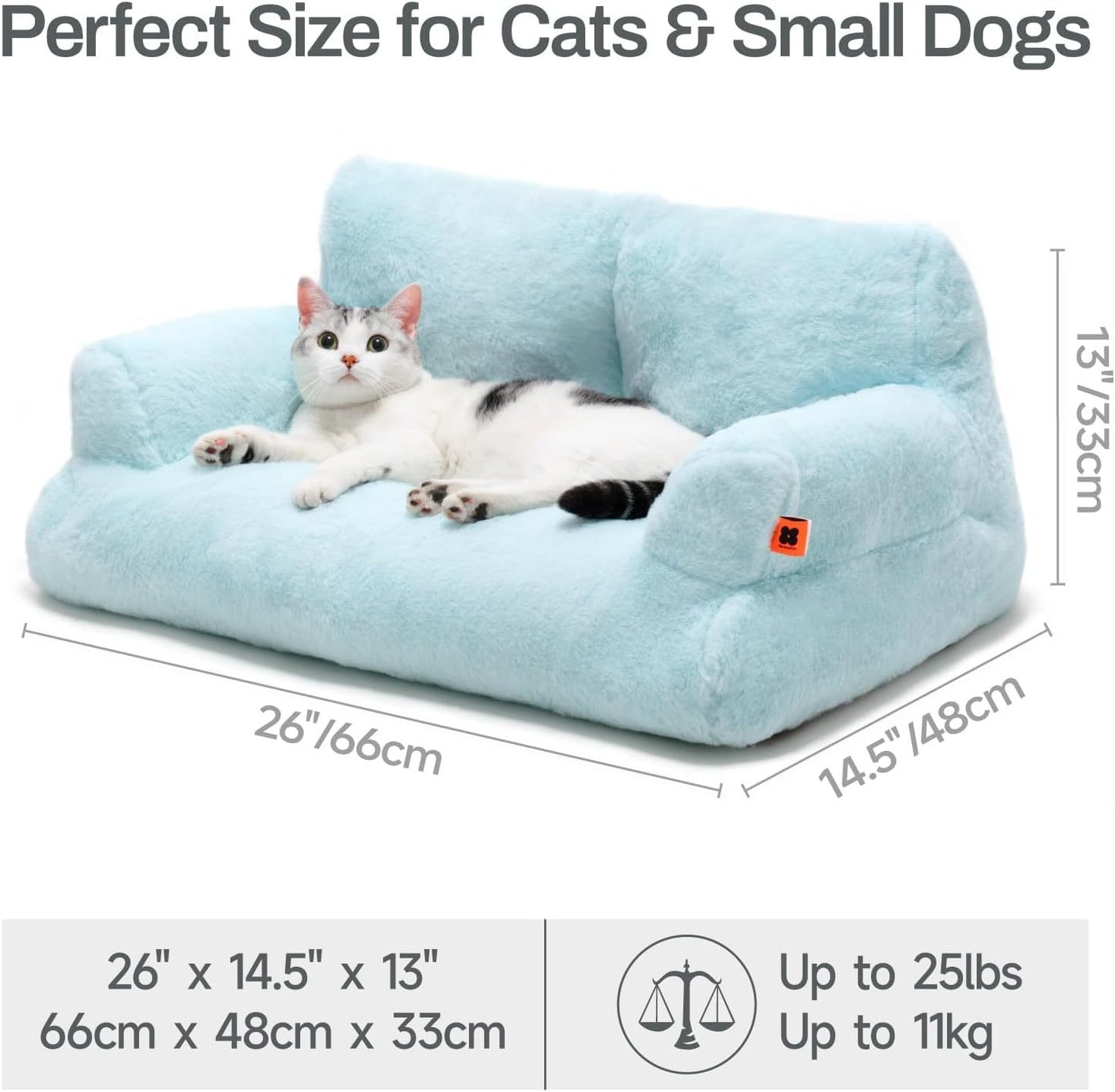 MEWOOFUN Plush Cat & Dog Bed – 26x19x13” Washable Fluffy Pet Couch with Non-Slip Bottom for Indoor Puppies & Kittens (Blue)