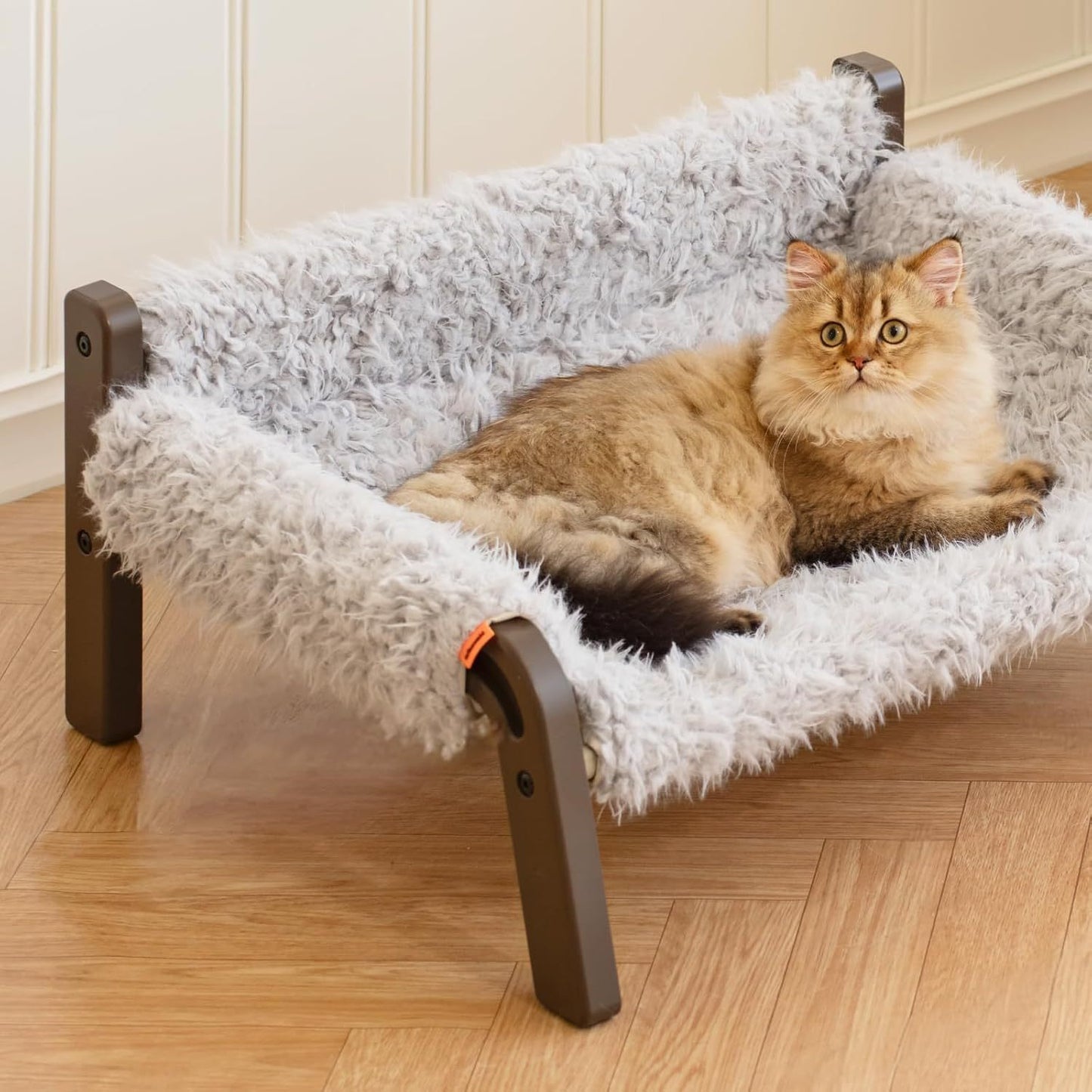 MEWOOFUN Elevated Pet Bed – Raised Plush Couch for Cats & Small Dogs, Washable Cover & Non-Slip Base, Supports 44 lbs (Indoor/Outdoor, Grey)