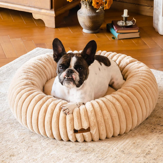 MEWOOFUN Donut Dog Bed for Medium Dogs – Calming Washable Pet Bed with Non-Slip Bottom, Supports Up to 45 lbs (Light Brown)